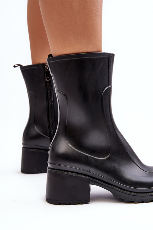 Damskie Matowe Kalosze Botki Na Obcasie Czarne Bertaida