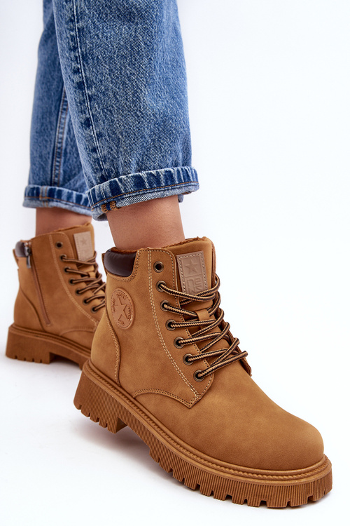 Skórzane Ocieplane Botki Trapery Camel Felizia