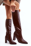 Kozaki Damskie Do Kolana Na Słupku Brązowe Fiminna