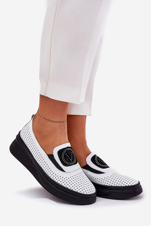 Mokasyny Damskie Skórzane Na Platformie I Koturnie Vinceza 79522 Białe