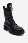Skórzane Botki Workery Z Biżuteryjną Ozdobą Czarne Marx
