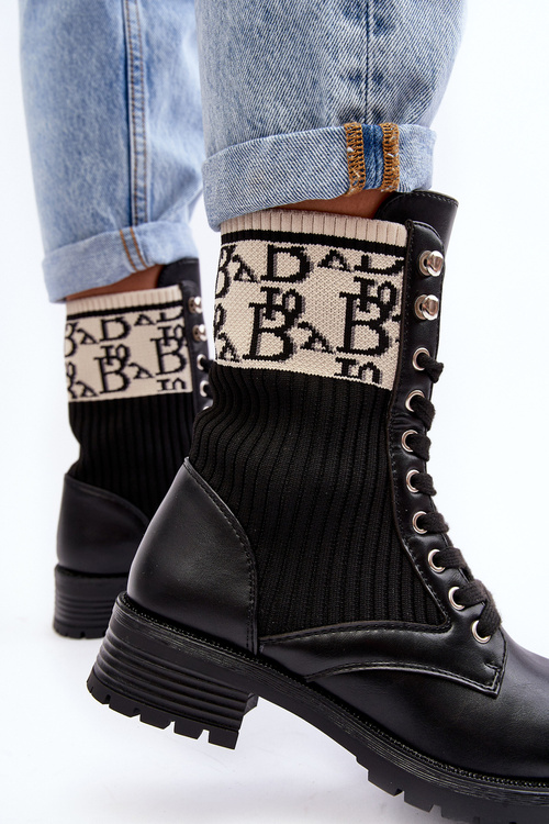 Damskie Botki Workery Ze Skarpetą Czarne Hakina