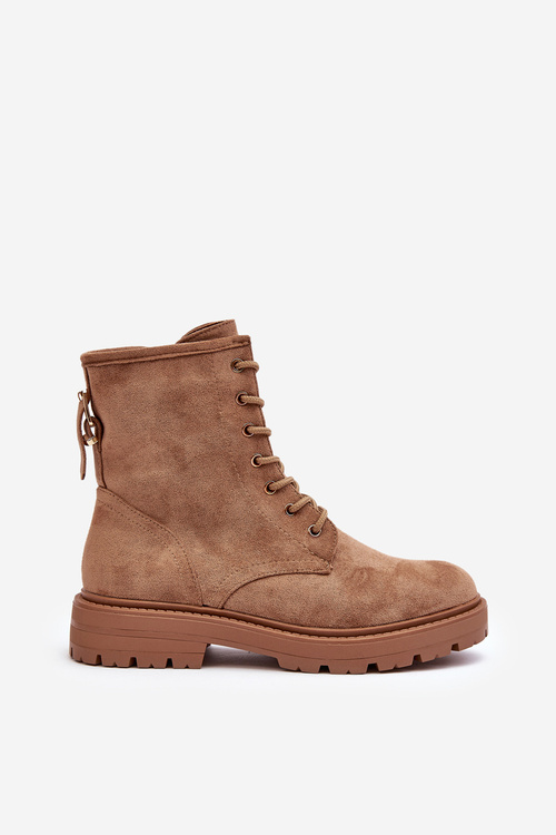 Damskie Botki Workery Na Suwak Jasnobrązowe Ninsuni