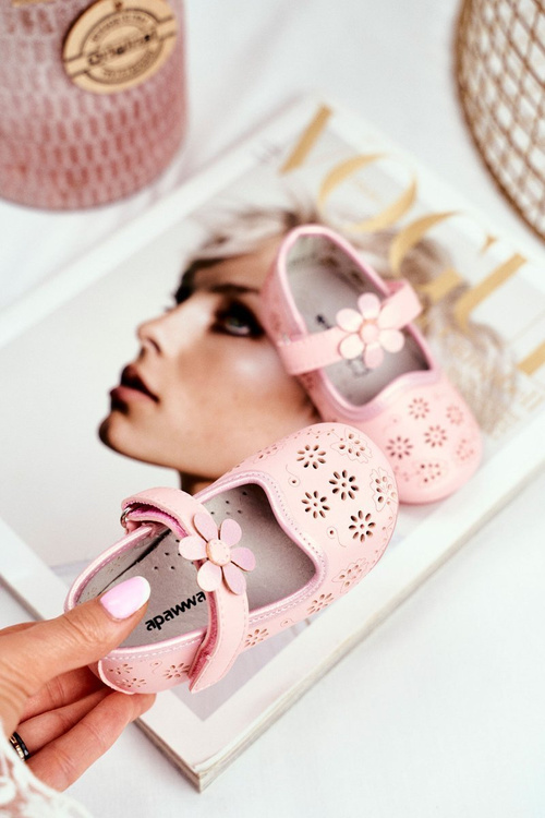 Balerinki Dziecięce na Rzepy Kwiatuszek Różowe Flored