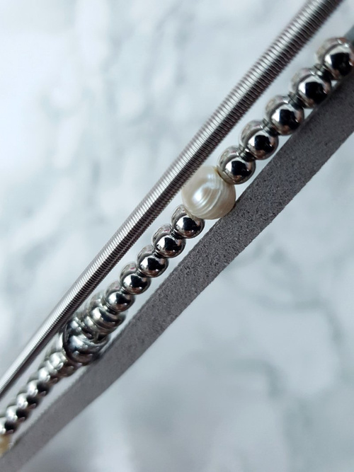 Damska Bransoleta Z Koralikami I Cyrkoniami Srebrna Bella