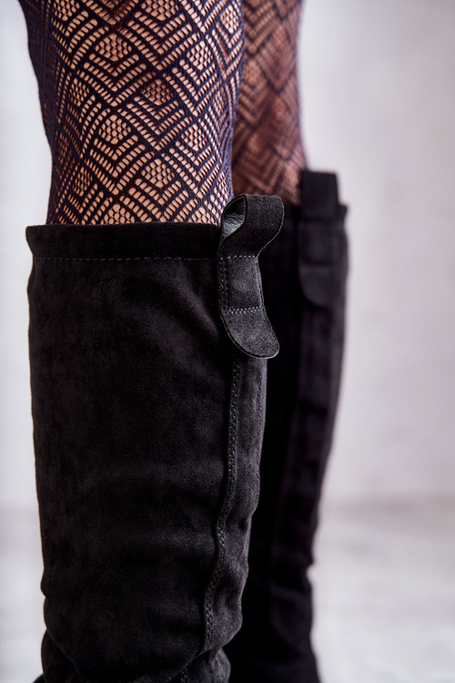 Damskie Ocieplane Kozaki Do Kolana Czarne Helma