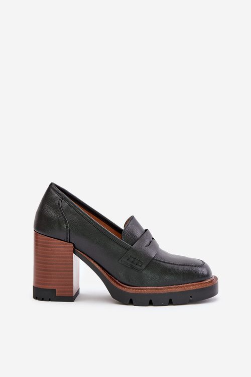 Półbuty Damskie Na Obcasie Słupku Z Eko Skóry Czarne Vinceza 58105