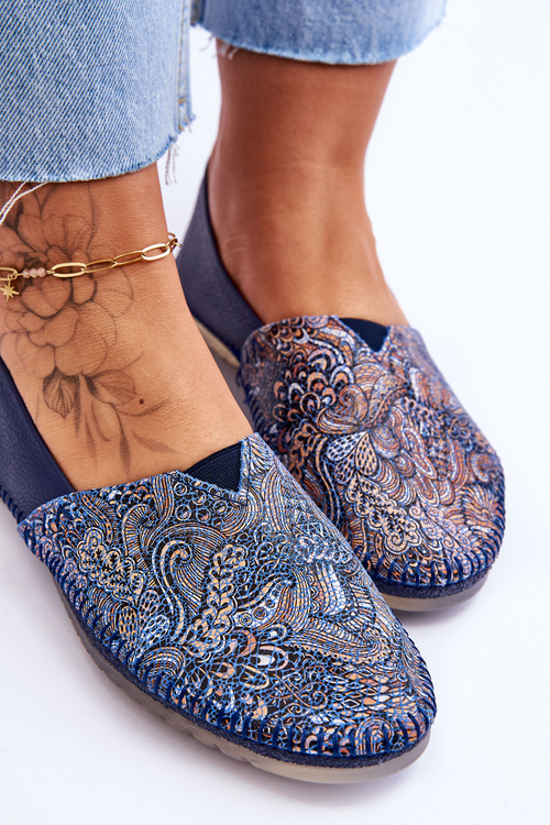 Damskie Skórzane Baleriny Maciejka 01930-103 Granatowe