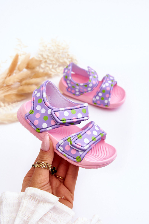 Piankowe Dziecięce Lekkie Sandałki We Wzory Różowo-Fioletowe Malaga