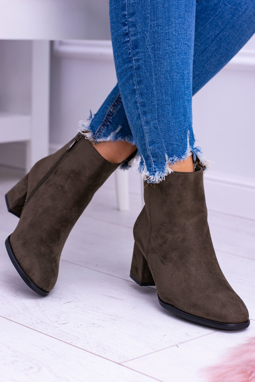 Damskie Botki Na Słupku Zamsz Khaki Ferimate