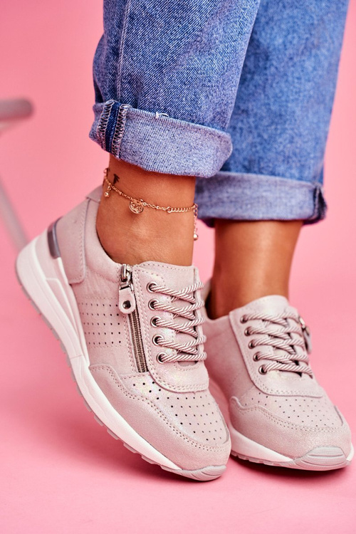 Sportowe Damskie Buty Sneakersy Skórzane Beżowe FT20-8675 Better Way