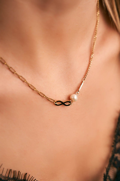 Damski Złoty Naszyjnik Łańcuszek Perełka Znak Nieskończoności Constance
