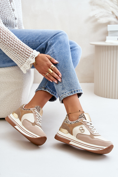 Sneakersy Damskie Na Platformie Beżowe Debizia