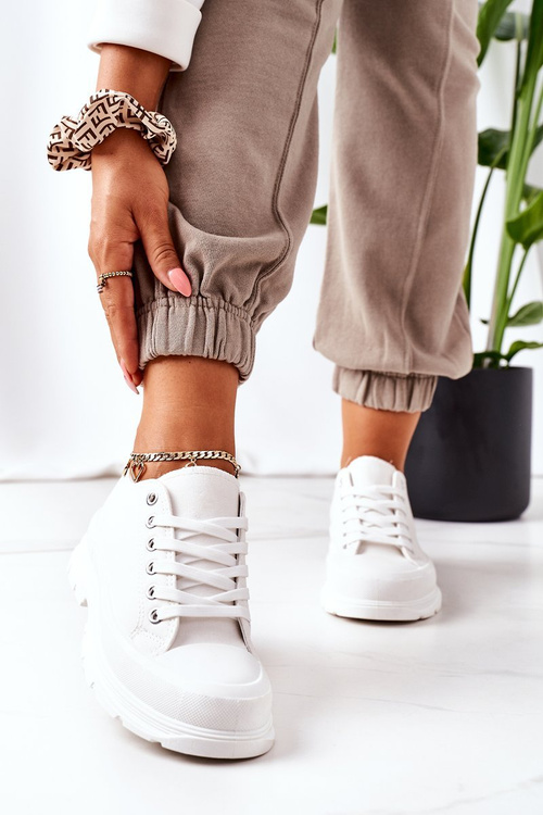 Damskie Trampki Na Platformie Białe Travel Time