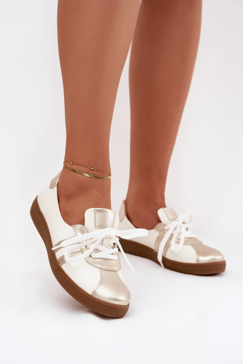 Skórzane Półbuty Damskie Typu Barefoot Zazoo N1341 Biało-Złote