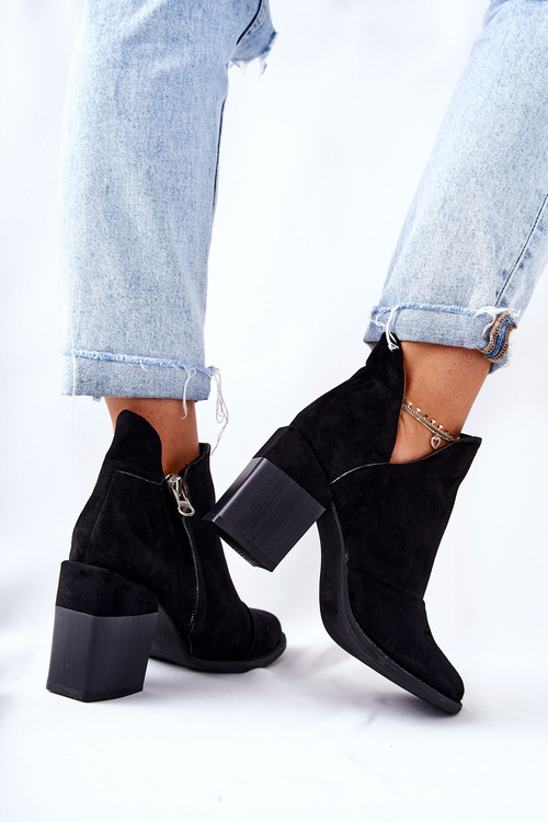 Damskie Botki Na Słupku Wycięte Czarne Meliori