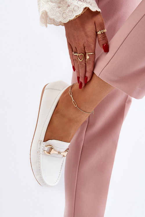 Damskie Klasyczne Mokasyny Eko Skórzane Białe Demese