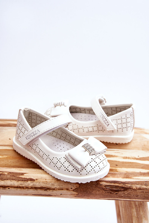 Dziecięce Balerinki Z Kokardą Na Rzep Białe Halle