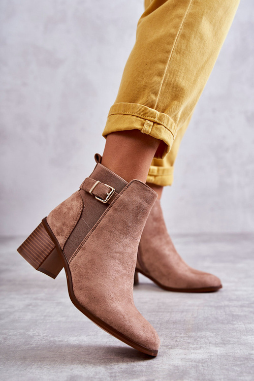 Zamszowe Botki Na Słupku Brązowe Vannes