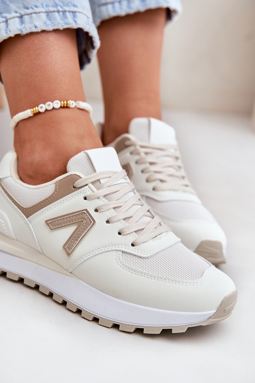 Buty Sportowe Damskie Z Eko Skóry Beżowe Berieta