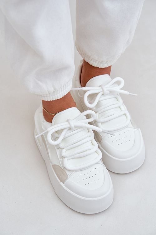 Sneakersy Damskie Z Grubymi Sznurówkami Na Platformie Białe Laloma