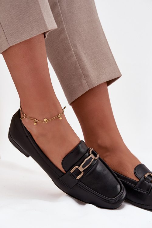 Półbuty Loafersy Damskie Z Ozdobą Czarne Priscelle