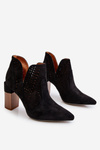 Modne Zamszowe Ażurowe Botki Na Obcasie Czarne Genevi