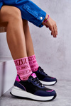Damskie Buty Sportowe Na Koturnie GOE KK2N4081 Czarno-Granatowe