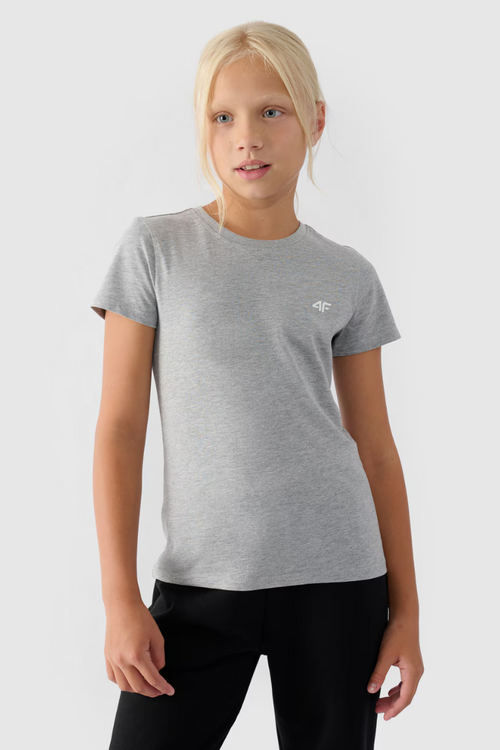 Dziewczęcy T-shirt Gładki Bawełniany Szary 4F 4FJWMM00TTSHF1658-27M