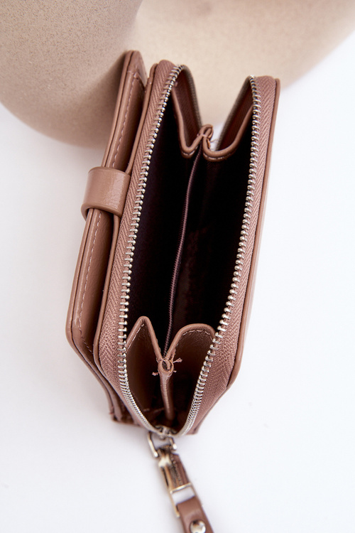 Damski Lakierowany Portfel Portmonetka Z Ekoskóry Beżowy Zalirna