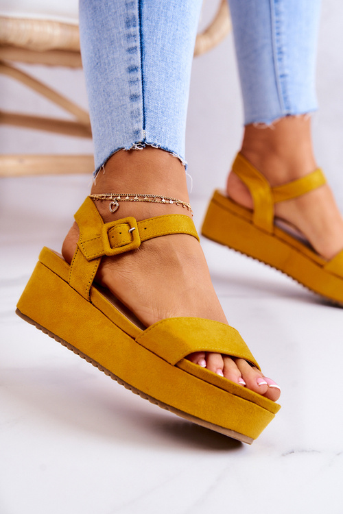 Zamszowe Sandały Na Platformie Żółte Sariah