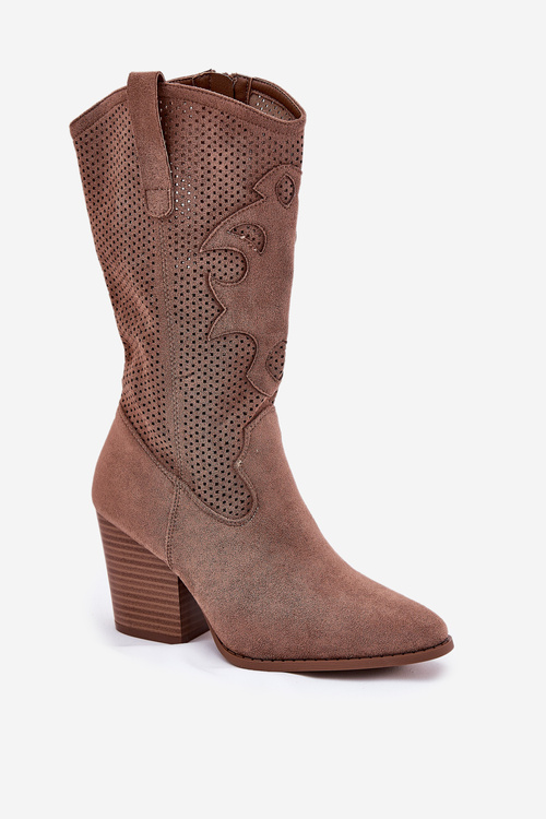 Ażurowe Kozaki Kowbojki Na Słupku S.Barski HY51-606 Brązowe