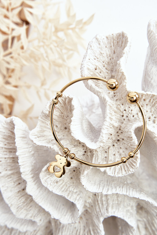 Damska Wsuwana Stalowa Bransoletka Miś Złota