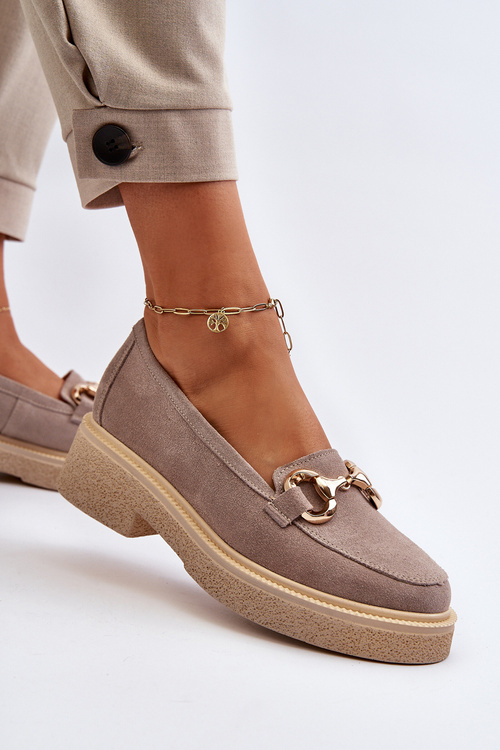 Zazoo 3429 Zamszowe Mokasyny Damskie Z Ozdobą Cappuccino