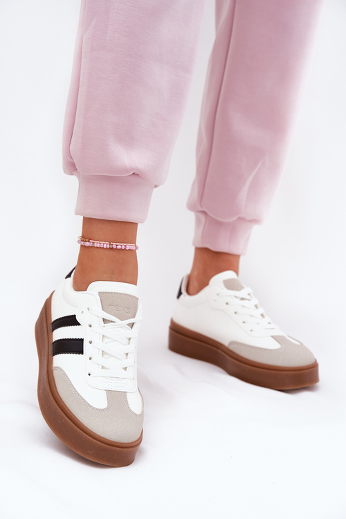 Sneakersy Damskie Na Platformie Z Eko Skóry Białe Elaraven