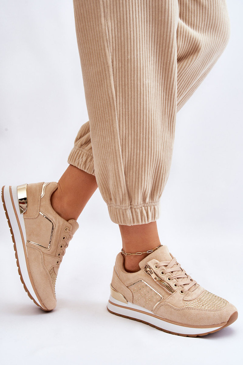 Damskie Buty Sportowe Z Ozdobnym Zamkiem Beżowe Adrea