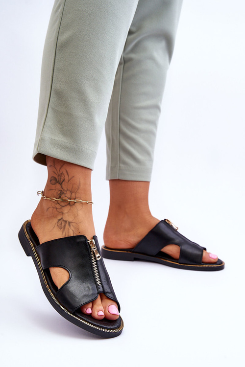 Damskie Klapki Z Ozdobnym Zamkiem Czarne Lemar Clarence