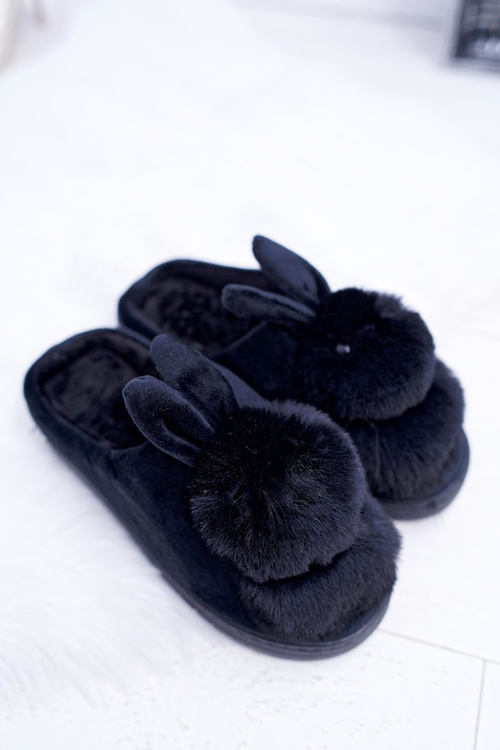 Papcie Damskie Klasyczne Z Królikiem Czarne Howi