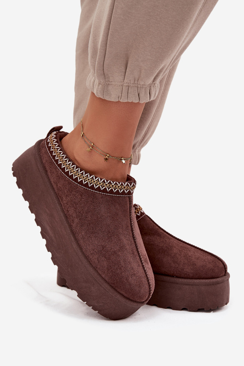 Śniegowce Damskie Z Ozdobnym Haftem Czekoladowe Jenira