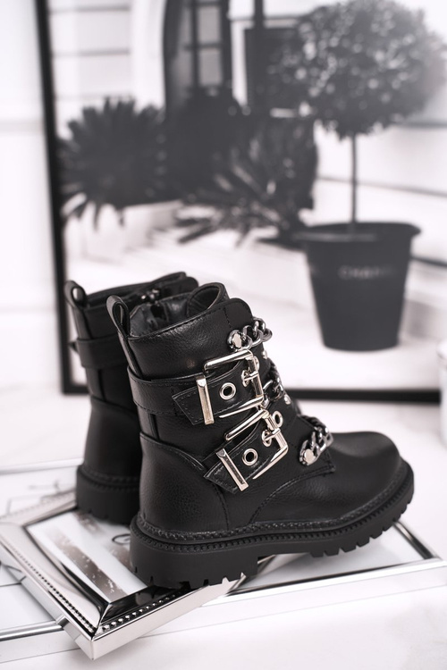 Dziecięce Botki Ocieplane z Klamrami Futerkiem Czarne Fun Time