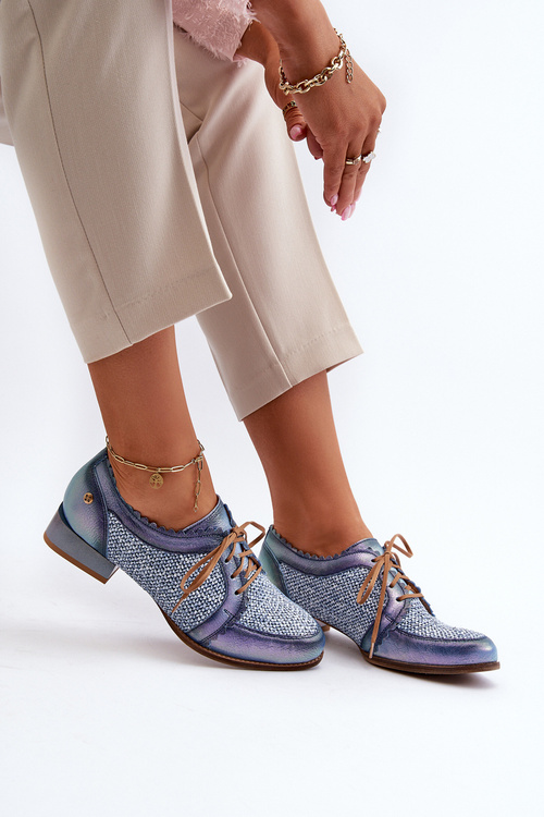 Półbuty Damskie Sznurowane Skóra Naturalna Maciejka 06452-06 Niebieskie