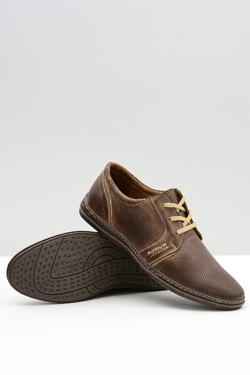 Męskie Skórzane Sznurowane Brązowe Ażurowe Półbuty Markos