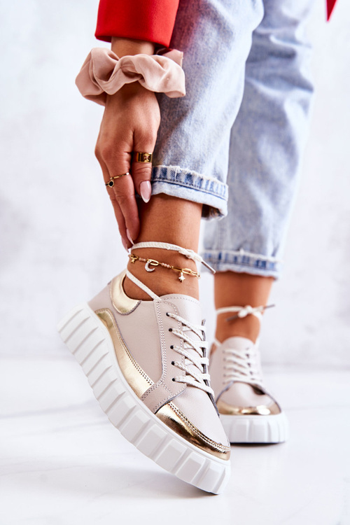 Damskie Półbuty Na Platformie Beżowo-Złote Noriso