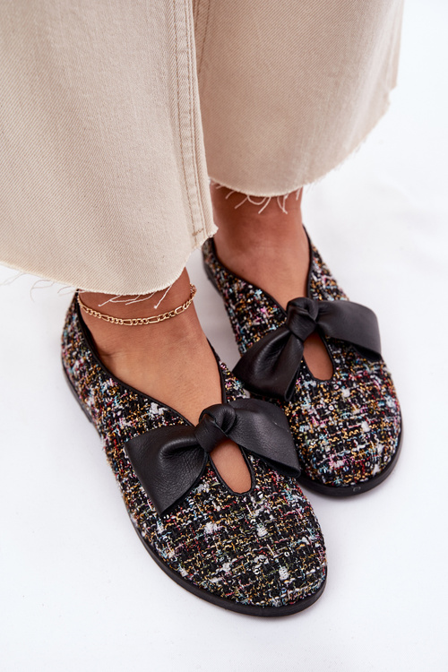 Skórzane Baleriny Z Kokardą Laura Messi 2921 Czarne