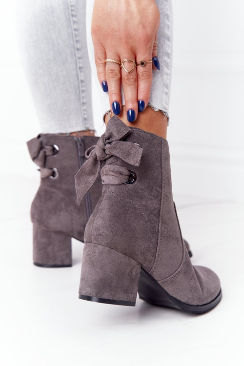 Damskie Ocieplane Botki Na Słupku Szare Kayla