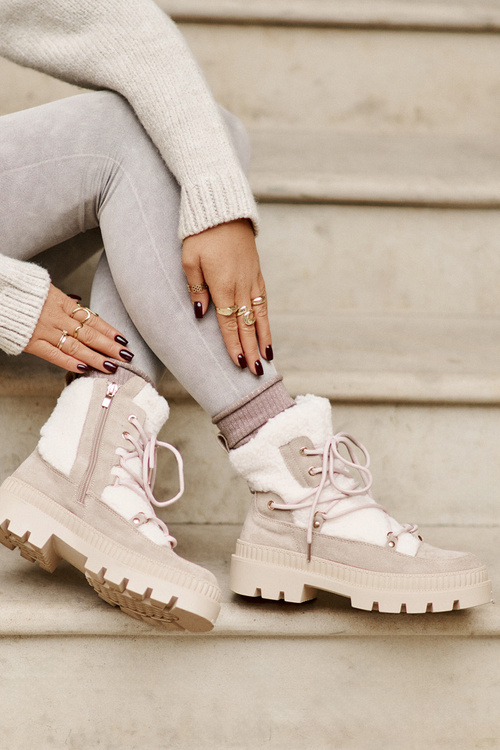 Botki Z Futerkiem Typu Baranek Beżowe Merilana