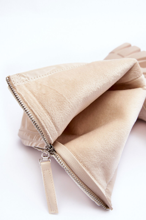 Lakierowane Kozaki Na Masywnej Platformie Z Suwakiem Beżowe Ringo