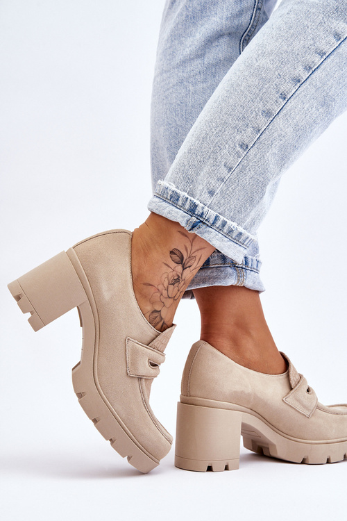 Zamszowe Półbuty Na Słupku I Platformie Jasnobeżowe Lemar Arabell