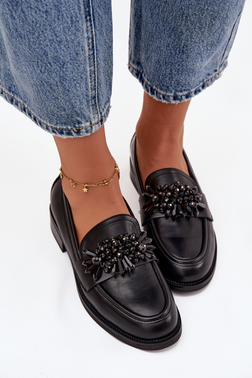 Półbuty Mokasyny Damskie Z Ozdobą Czarne Murelle