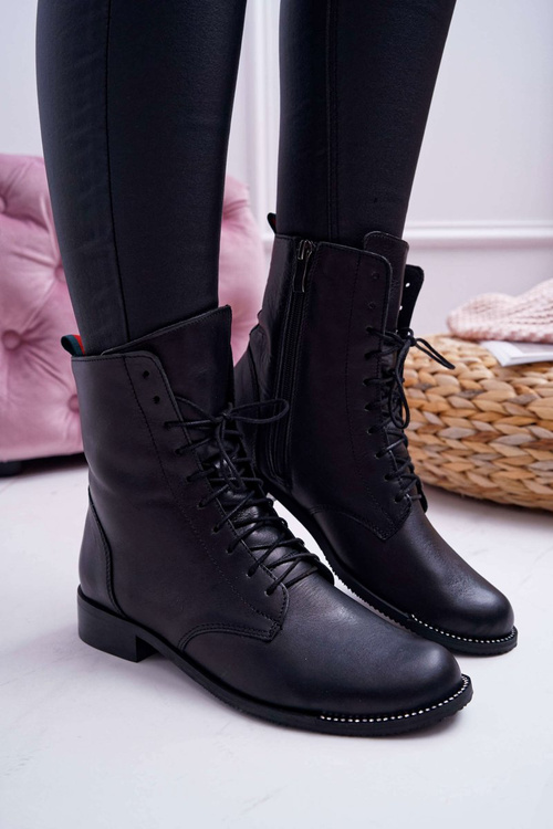 Botki Damskie Skóra Licowa Nicole 2315 Czarne The Island